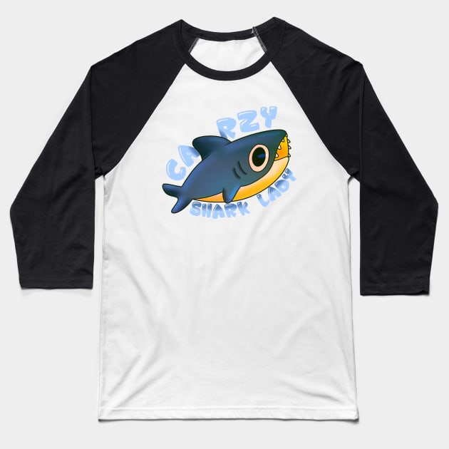 Crazy Shark Lady Baseball T-Shirt by DreamPassion